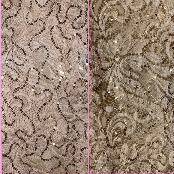 NWT Marina Lace Capelet Dress, Size 10, vanilla w/gold sequins - Picture 7 of 11